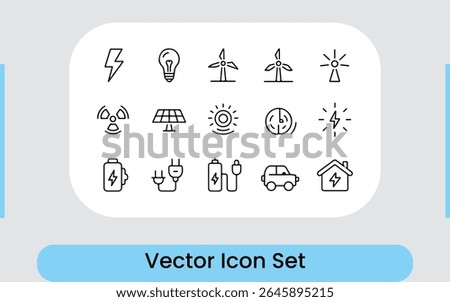 Renewable Energy and Power Line Icon Set