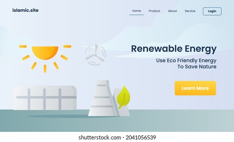 renewable energy power use clean energy to save the nature for website template landing homepage flat isolated background