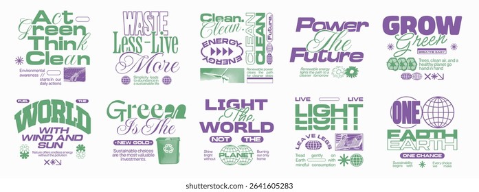 Renewable energy quote t shirt design bundle, Sustainability poster design set for print. Retro future t shirt design collection