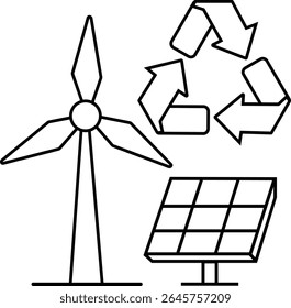 Renewable energy and recycling symbol icon set