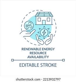 Renewable energy resource availability turquoise concept icon. Picking power system abstract idea thin line illustration. Isolated outline drawing. Editable stroke. Arial, Myriad Pro-Bold fonts used