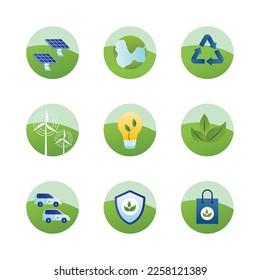 Renewable energy, save earth, solar panel, windmill, recycle illustration vector icons. Suitable for many purposes.