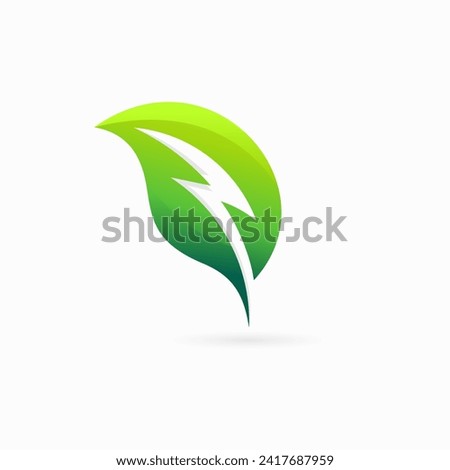 renewable energy sign with leaf and thunder light shape logo combination