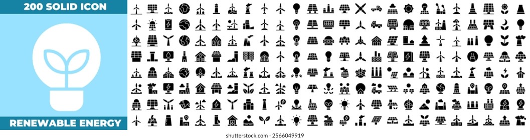 Renewable Energy Solid Editable Icons set. Vector illustration in modern thin solid style of renewable energy icons: energy, renewable, technology, etc