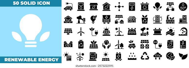 Renewable Energy Solid Editable Icons set. Vector illustration in modern thin solid style of renewable energy icons: energy, nature, earth, etc