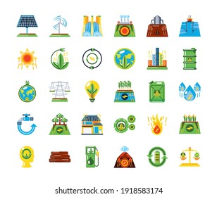 fuente de energía renovable iconos de desarrollo sostenible limpio ilustración vectorial