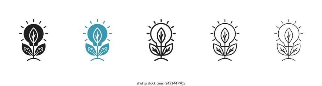Renewable Energy Source Vector Icon Set. Eco-Friendly Power Bulb Vector Symbol for UI Design.