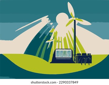 Renewable energy sources, clean energy vector image.