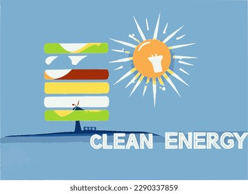 Renewable energy sources, clean energy vector image.