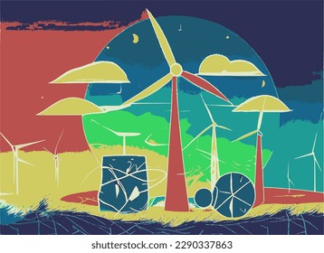 Renewable energy sources, clean energy vector image.