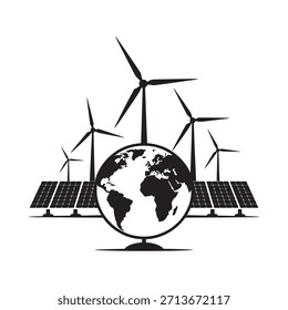 Fuentes de energía renovables que combinan energía eólica y solar y una representación del planeta tierra