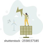 renewable energy sources and green electricity.flat characters.