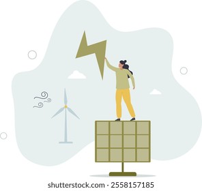 renewable energy sources and green electricity.flat characters.