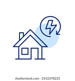 Renewable energy sources for residential home. Pixel perfect, editable stroke icon