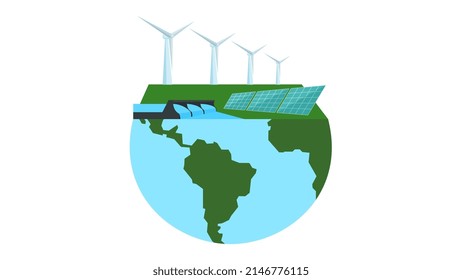 ilustración vectorial de fuentes de energía renovables sobre fondo blanco. Ilustración vectorial de fuentes de energía amigables para el Día Mundial de la Tierra y el Día Mundial del Medio Ambiente.