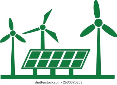 Renewable energy sources wind turbines and solar panels concept illustration
