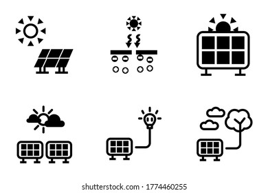 Renewable energy from sun light, solar cell application icon for save the earth environment instead fuel electrical generate