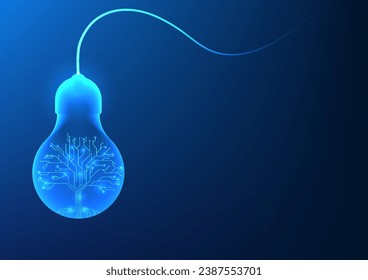 Renewable energy technology The light bulb inside is a technological circuit tree. It represents the use of clean energy that helps reduce global warming and air pollution.