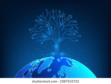 Renewable energy technology The tree is a pattern of technological circuits with branching connections to the world. Media about the use of renewable energy Helps reduce global warming and pollution.