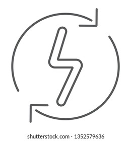 Renewable energy thin line icon, eco and power, bolt sign, vector graphics, a linear pattern on a white background, eps 10.