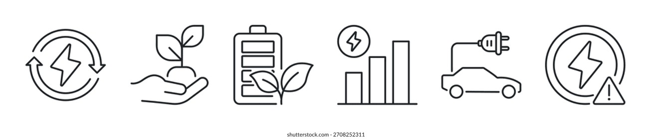 Conjunto de iconos de línea delgada de energía renovable. Iconos mínimos de Web