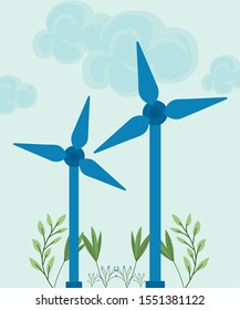 renewable energy turbine with background landscape vector illustration design