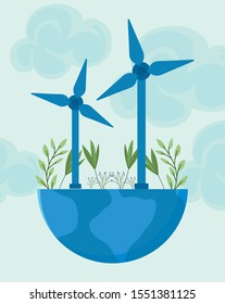 renewable energy turbine with background landscape vector illustration design