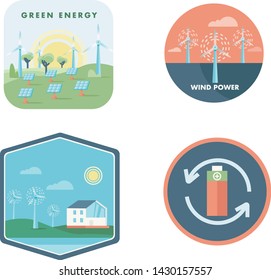 Renewable energy vector badges set. Nature and ecology related vector icons in flat style. Go green symbols