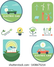 Renewable energy vector badges set. Nature and ecology related vector illustration in flat style. Go green badges
