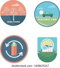 Renewable energy vector badges set. Nature and ecology related vector illustration in flat style. Go green badges
