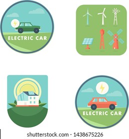 Renewable energy vector badges set. Nature and ecology related vector illustration in flat style. Go green badges
