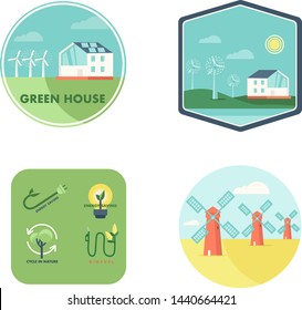 Renewable energy vector badges set. Nature and ecology related vector illustration in flat style. Go green badges

