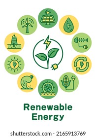 Renewable energy vector colorful icon. round frame.