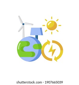 Icono de color plano vectorial de energía renovable. Generación de energía alternativa. Protección del medio ambiente. Producción sustentable. Dibujo de dibujos animados para aplicaciones móviles. Ilustración RGB aislada