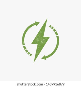 Renewable energy vector icon. Alternative clean energy symbol. Vintage stamp effect.