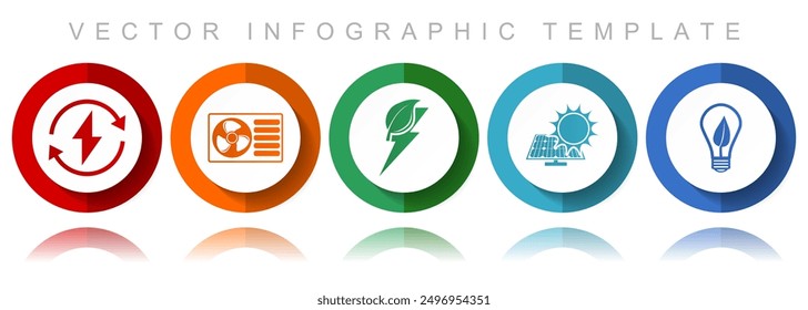 Renewable energy vector icon collection, miscellaneous icons such as heat pump, green power and solar energy, flat design infographic template in eps 10