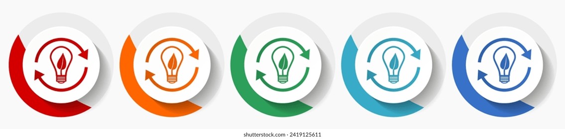 Renewable energy vector icon set, flat icons for logo design, webdesign and mobile applications, colorful round buttons