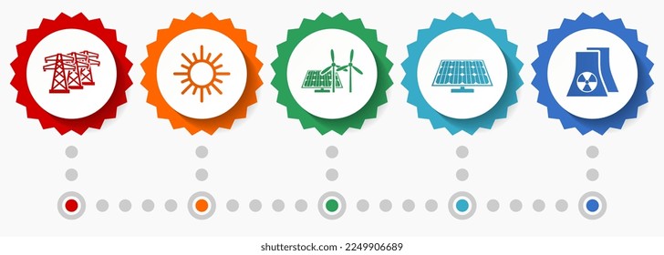 Renewable energy vector icons, power industry flat design web badges collection, business infographic template