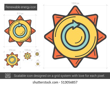 Renewable energy vector line icon isolated on white background. Renewable energy line icon for infographic, website or app. Scalable icon designed on a grid system.