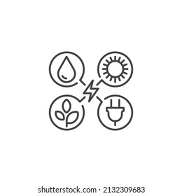 Renewable energy. Vector outline icon template