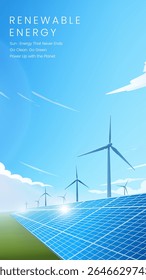 O painel vertical de energia renovável contém painéis solares e turbinas eólicas