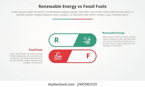renewable energy vs fossil fuels or nonrenewable comparison opposite infographic concept for slide presentation with round outline stack shape with flat style vector