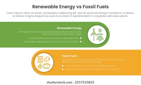 Renewable energy vs fossil fuels comparison concept for infographic template banner with horizontal round rectangle box with two point list information vector