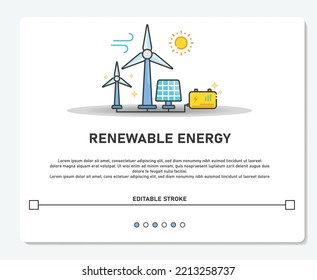 Renewable Energy Wind Turbine Solar Panel Simple Vector Editable Stroke