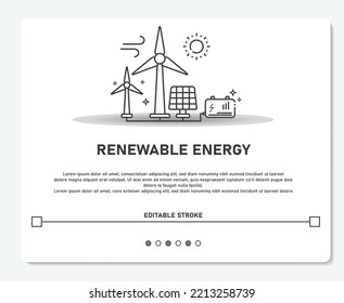 Renewable Energy Wind Turbine Solar Panel Simple Vector Editable Stroke