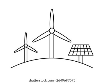 renewable energy wind turbine and solar panels icon, wind energy, solar energy, Renewable source energy concept vector illustration.