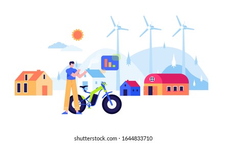 Renewable Energy Windmill Nuclear Solar Panel Electricity Flat Design Vector Illustration