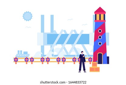 Renewable Energy Windmill Nuclear Solar Panel Electricity Flat Design Vector Illustration