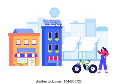 Renewable Energy Windmill Nuclear Solar Panel Electricity Flat Design Vector Illustration