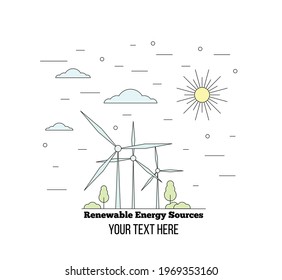 Renewable Energy Windmills Concept Line Art